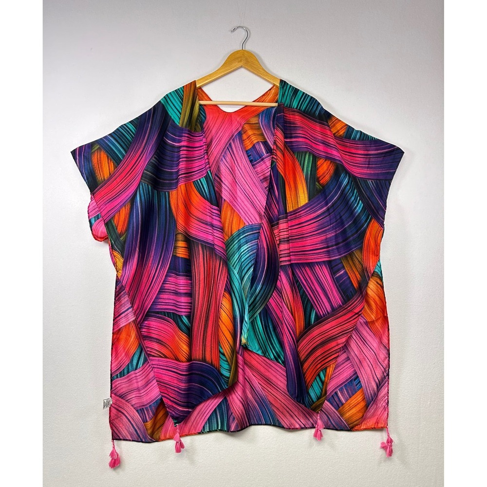 Jessica‎ McClintock Kimono Wrap Women One Size Multicolor Abstract Tassel Trim